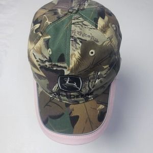 John Deere Season Women's Farmer Hat Camo Green Pink Edge Snap Back